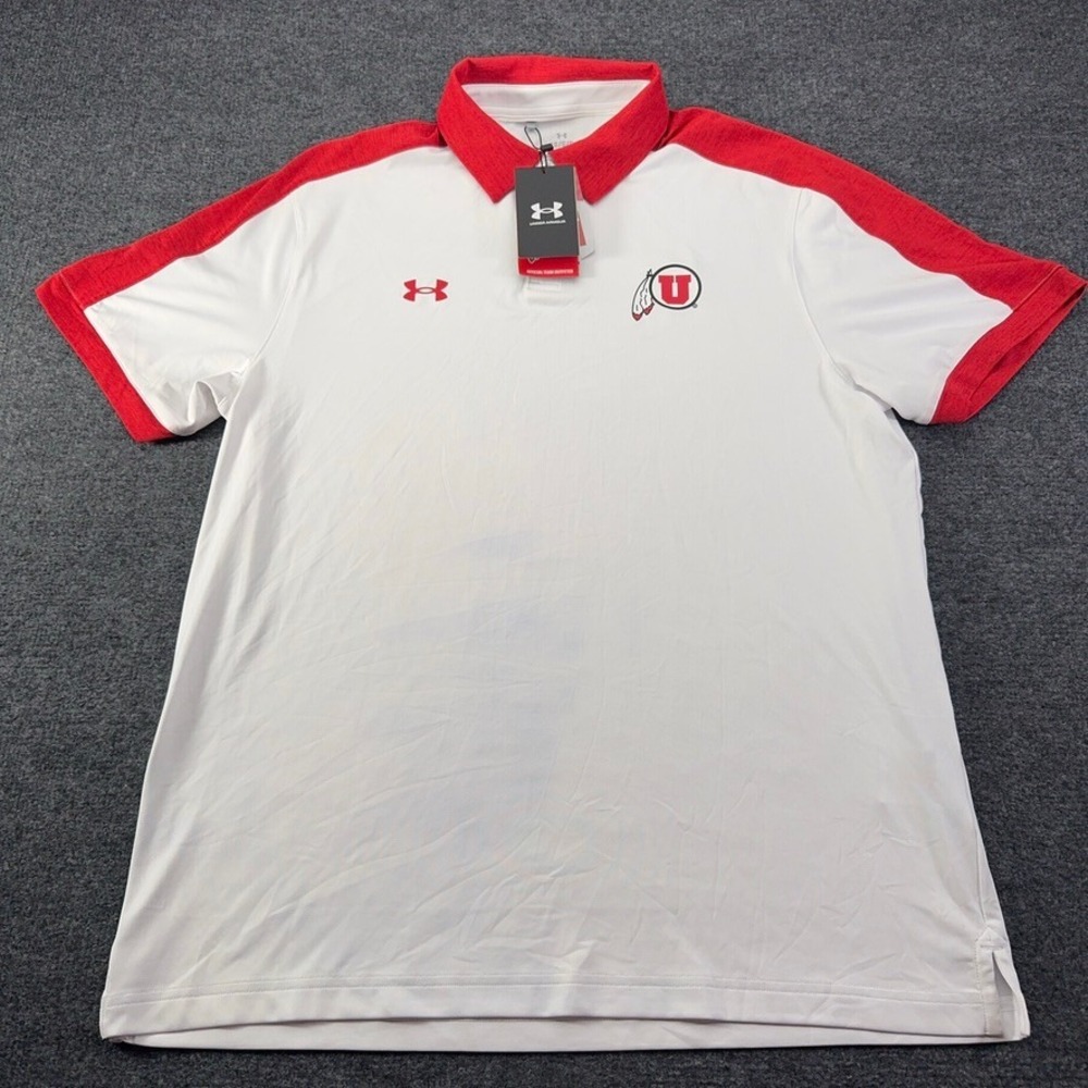 Under Armour Utah Utes Mens Large Polo Shirt White Red NWT*